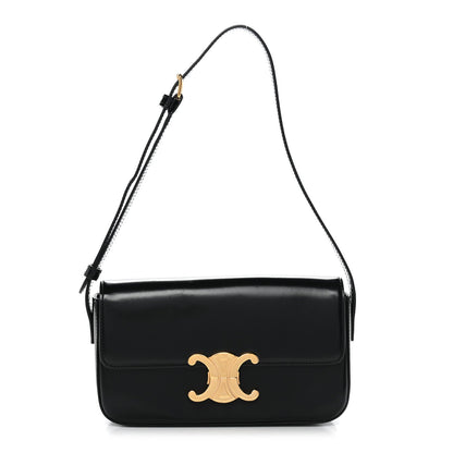 Shiny Calfskin Triomphe Shoulder Bag Black