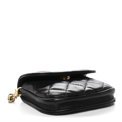 Lambskin Quilted Pearl Crush Waist Bag Black