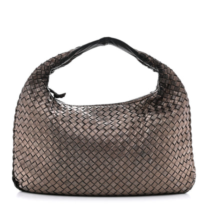 Metallic Nappa Intrecciato Medium Veneta Hobo Pewter