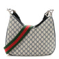 GG Supreme Monogram Textured Calfskin Web Large Attache Shoulder Bag Beige Blue
