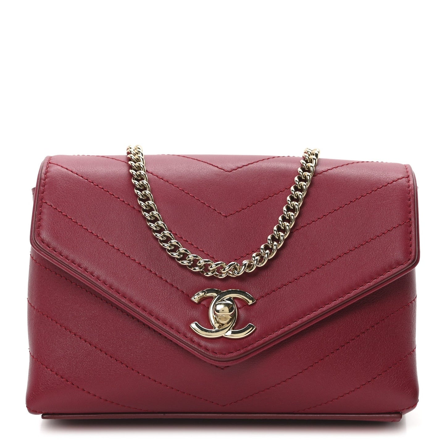 Calfskin Chevron Stitched Coco Waist Bag Red