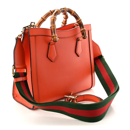 Textured Dollar Calfskin Web Small Diana Tote Bag Deep Orange