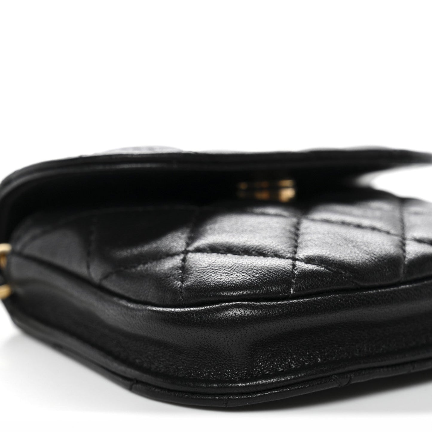 Lambskin Quilted Pearl Crush Waist Bag Black