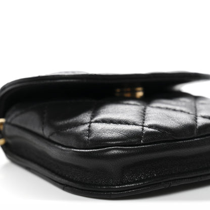 Lambskin Quilted Pearl Crush Waist Bag Black