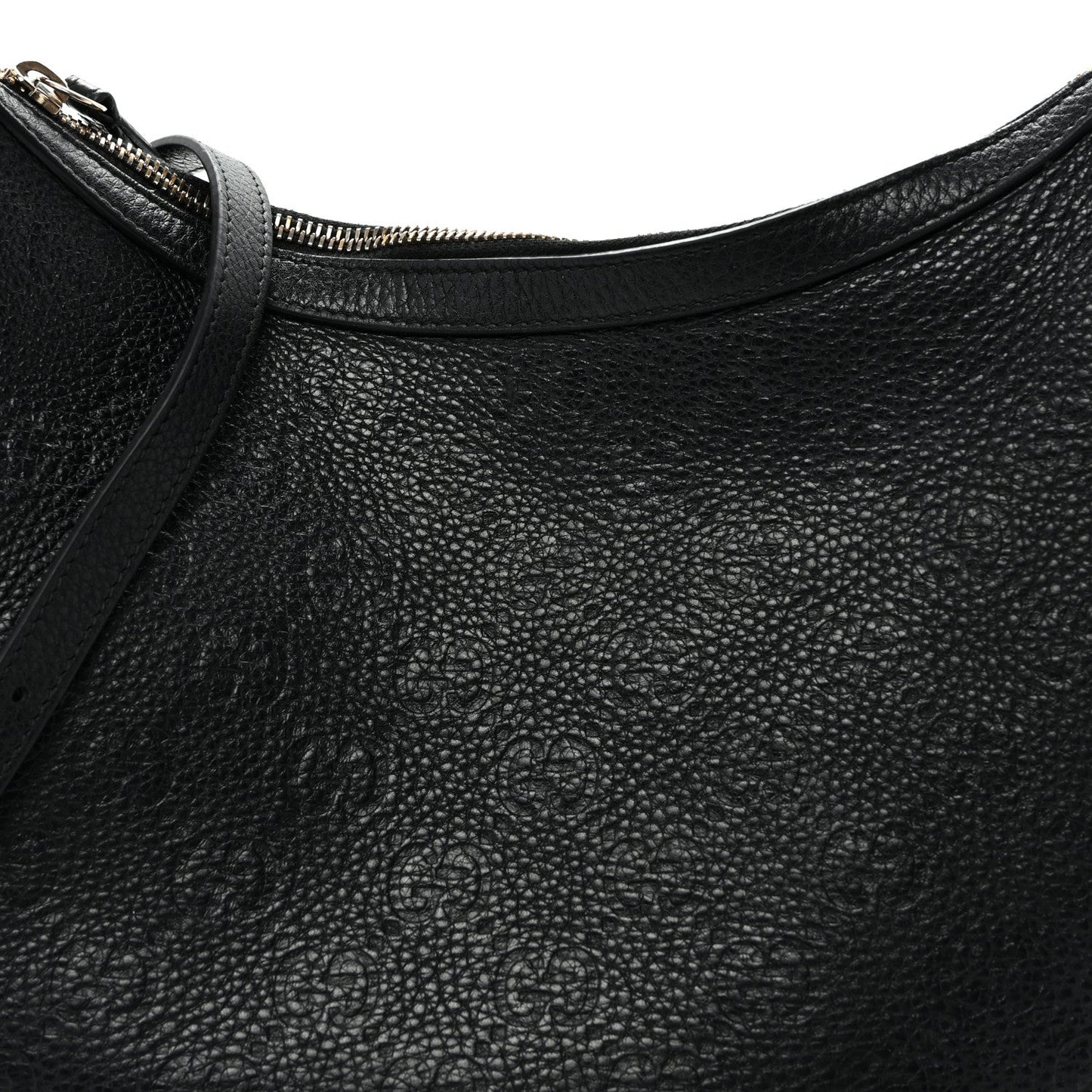 GG Grainy Calfskin Emblem Large Half Moon Shoulder Bag Black