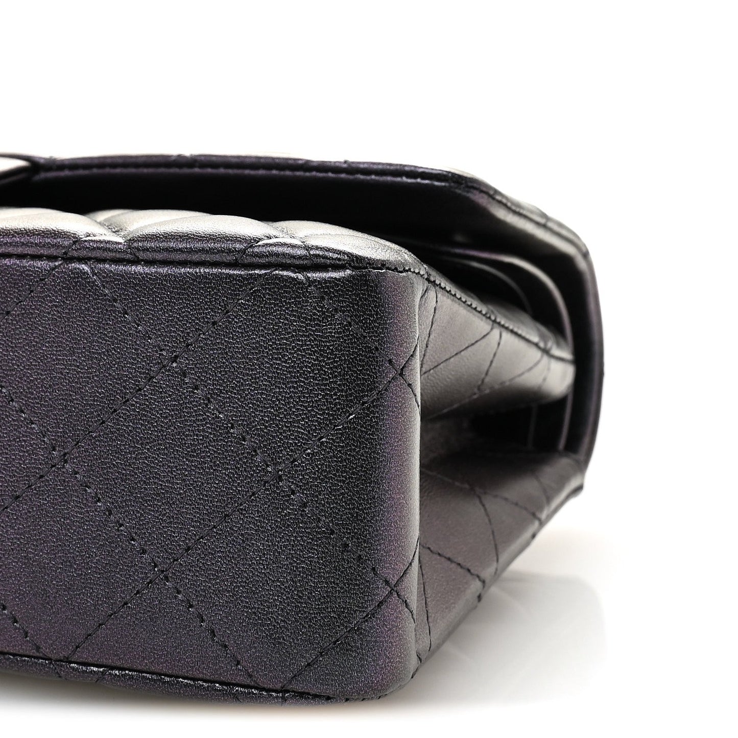 Iridescent Lambskin Quilted Medium Double Flap Black