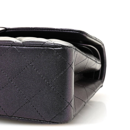 Iridescent Lambskin Quilted Medium Double Flap Black