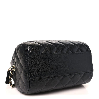 Caviar Quilted Barrel Clutch With Chain  Black