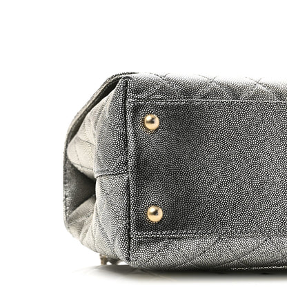 Metallic Caviar Quilted Small Coco Handle Flap Silver