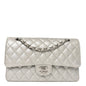 Glittered Metallic Caviar Quilted Medium Double Flap Silver