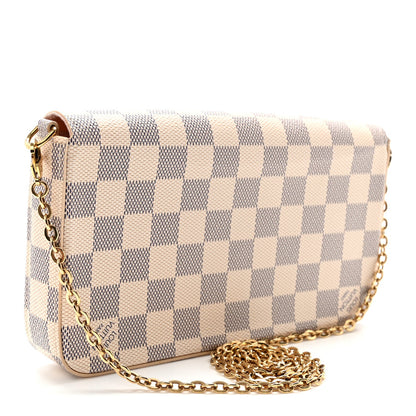 Damier Azur Pochette Felicie Chain Wallet Rose Ballerine