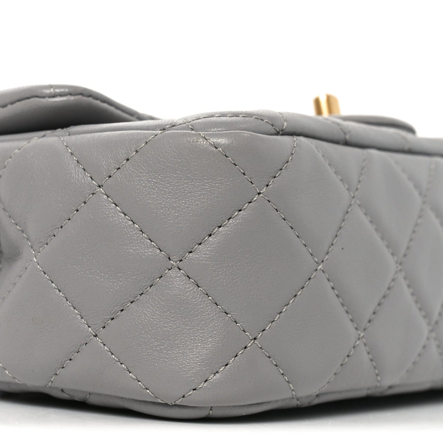 Lambskin Quilted Mini Rectangular Pearl Crush Flap Grey