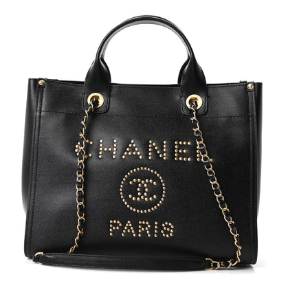 Caviar Small Studded Deauville Tote Black