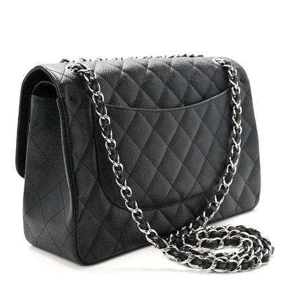 Caviar Quilted Jumbo Double Flap Black