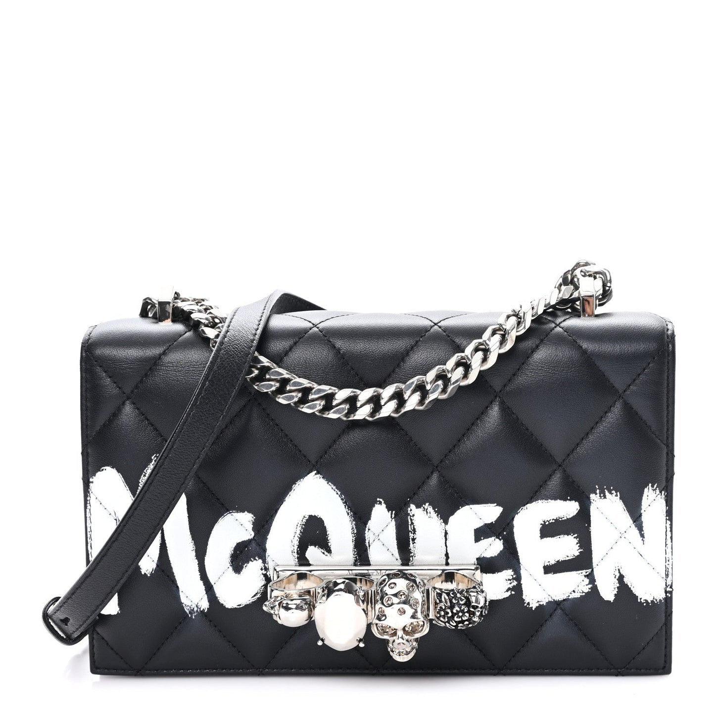 Calfskin Quilted Graffiti Knuckle Shoulder Bag Black