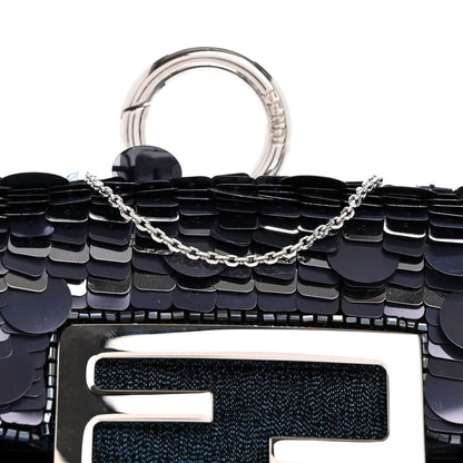 Sequin Paillettes Shiny Nappa Sex and the City Nano Maxi Buckle Baguette Charm Blue