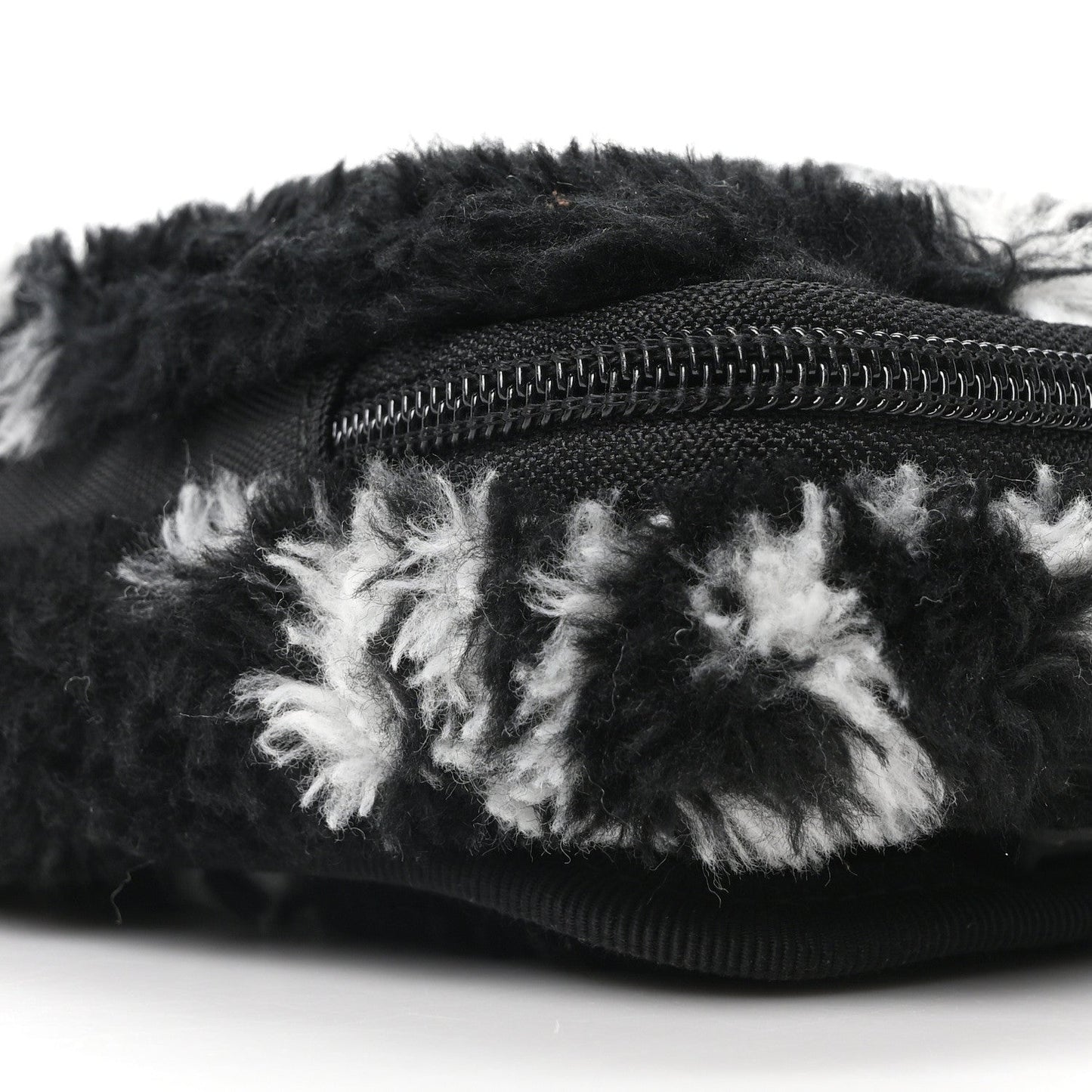 Faux Fur Diagonal Logo Explorer Crossbody Pouch  Black White