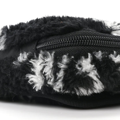 Faux Fur Diagonal Logo Explorer Crossbody Pouch  Black White