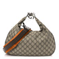 GG Supreme Monogram Textured Calfskin Web Large Attache Shoulder Bag Beige Ebony New Acero