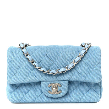 Denim Quilted Mini Rectangular Flap Blue