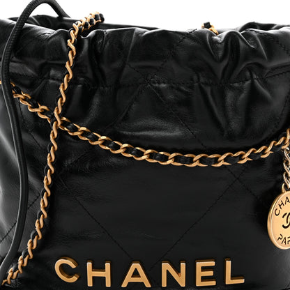 Shiny Calfskin Quilted Mini Chanel 22 Black