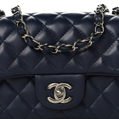 Lambskin Quilted Mini Rectangular Flap Dark Navy Blue