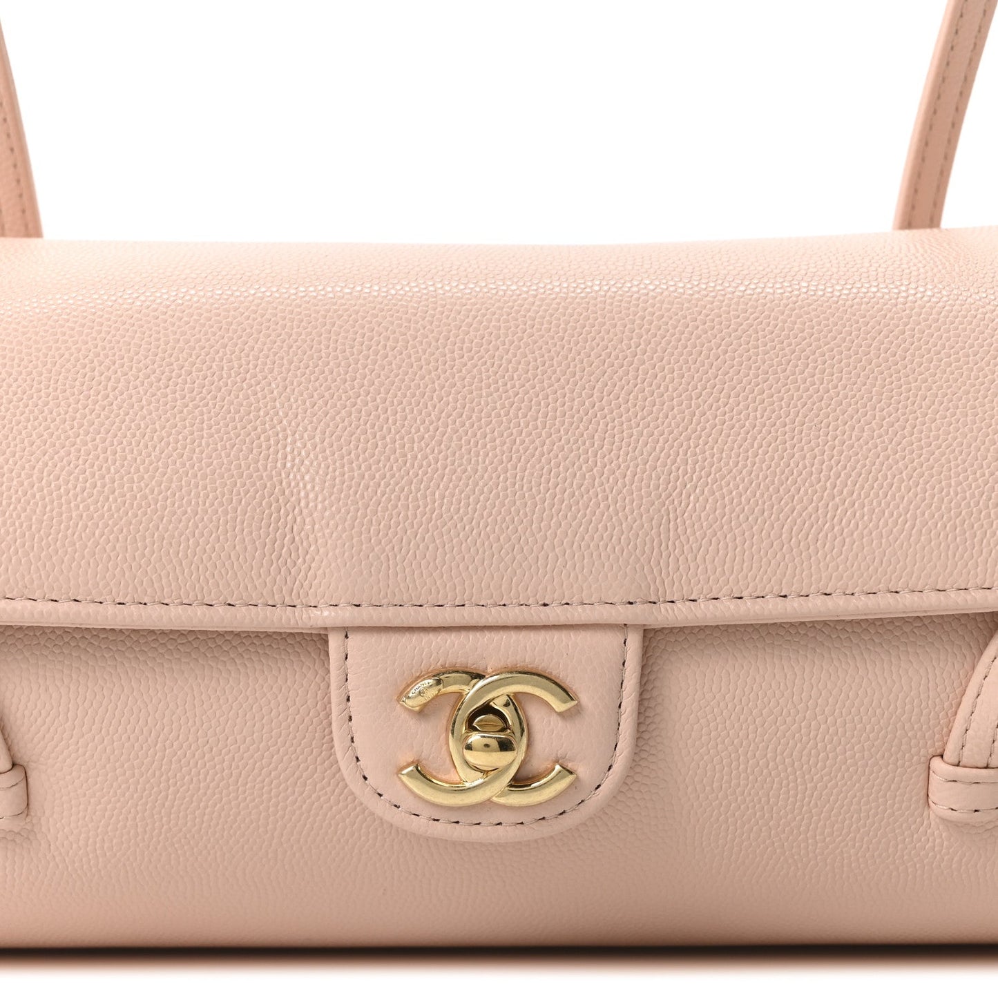 Shiny Caviar Preppy Coco Small Bowling Bag Light Pink