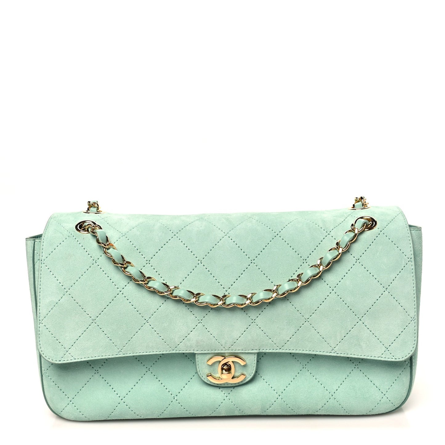 Suede Calfskin Small Souplissimo Maxi Flap Green