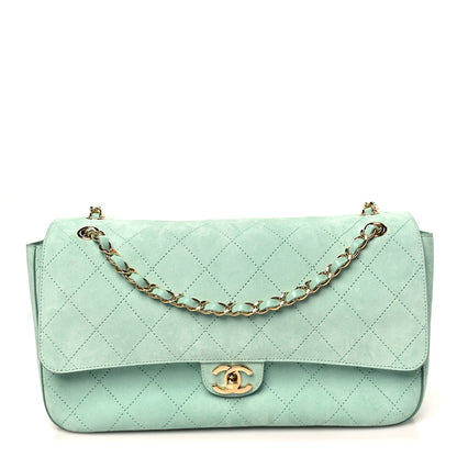 Suede Calfskin Small Souplissimo Maxi Flap Green