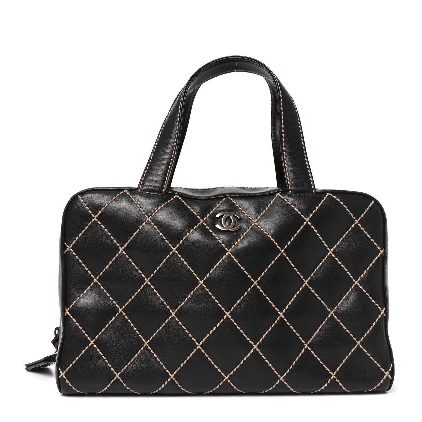 Calfskin Wild Stitch Top Handle Bag Black
