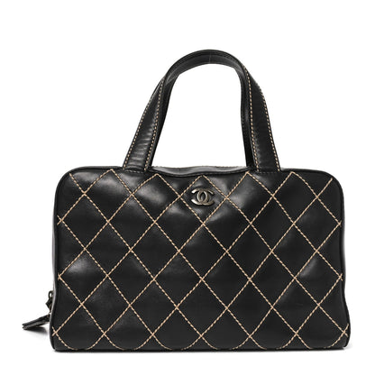 Calfskin Wild Stitch Top Handle Bag Black