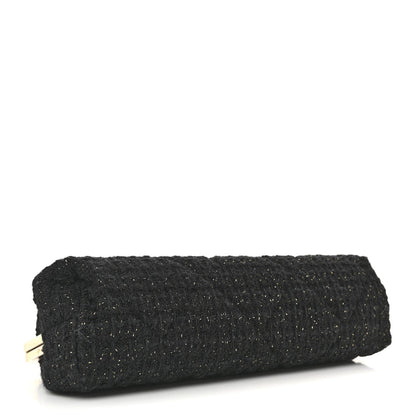 Tweed Quilted Kiss Lock Clutch Black