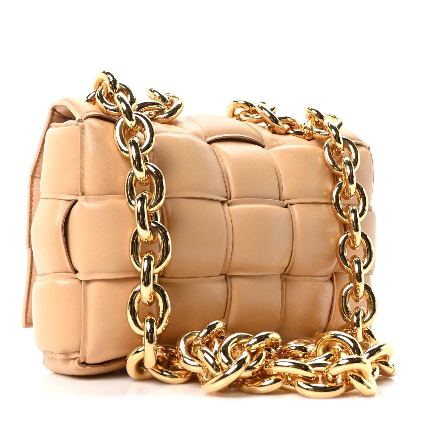 Lambskin Maxi Intreccio Padded Chain Cassette Crossbody Bag Almond