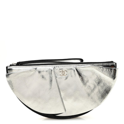 Metallic Lambskin Wave Clutch Black Silver