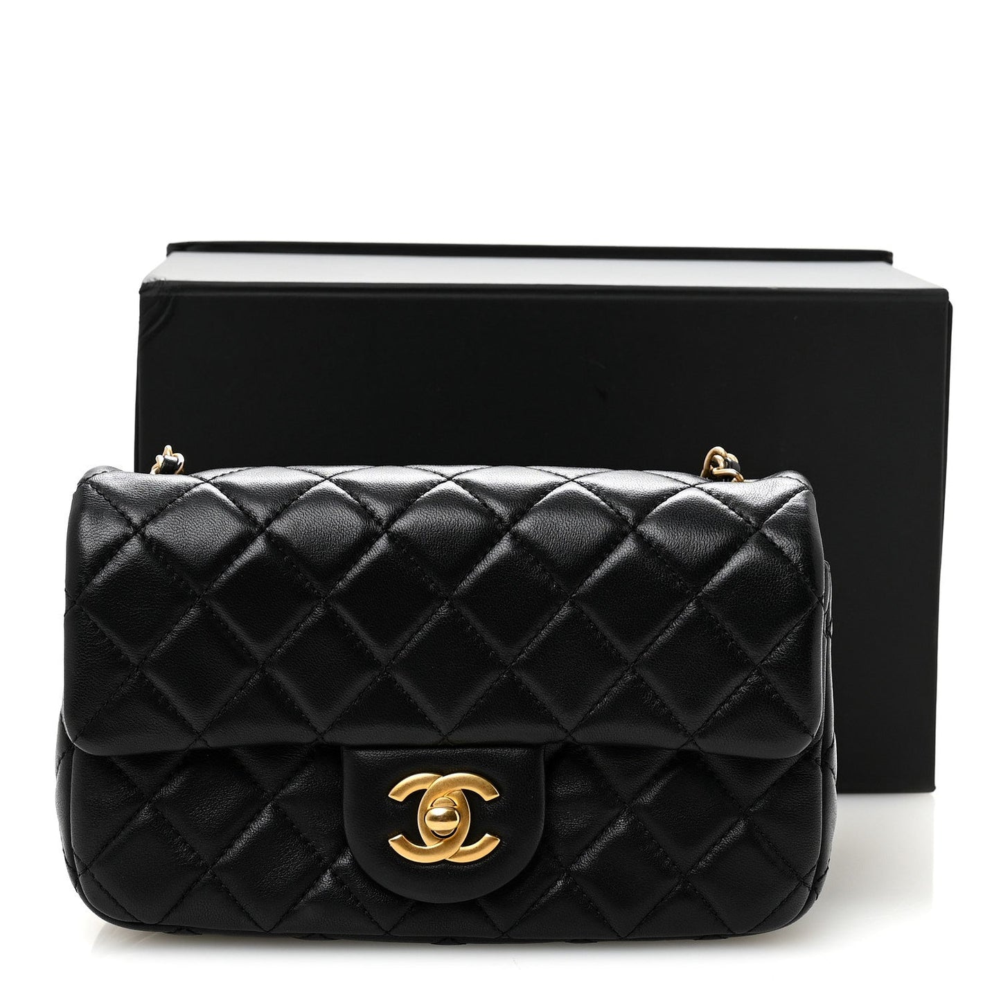 Lambskin Quilted Mini Rectangular Pearl Crush Flap Black