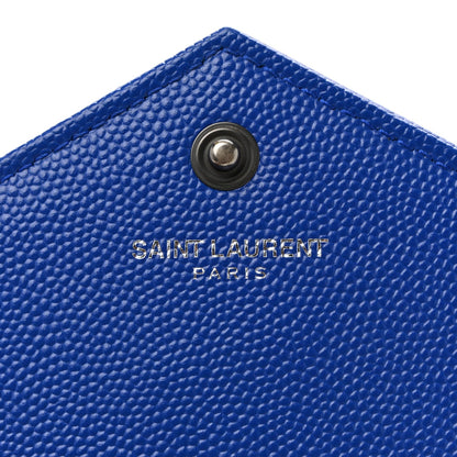 Grain De Poudre Matelasse Chevron Monogram Envelope Chain Wallet Blue Majorelle