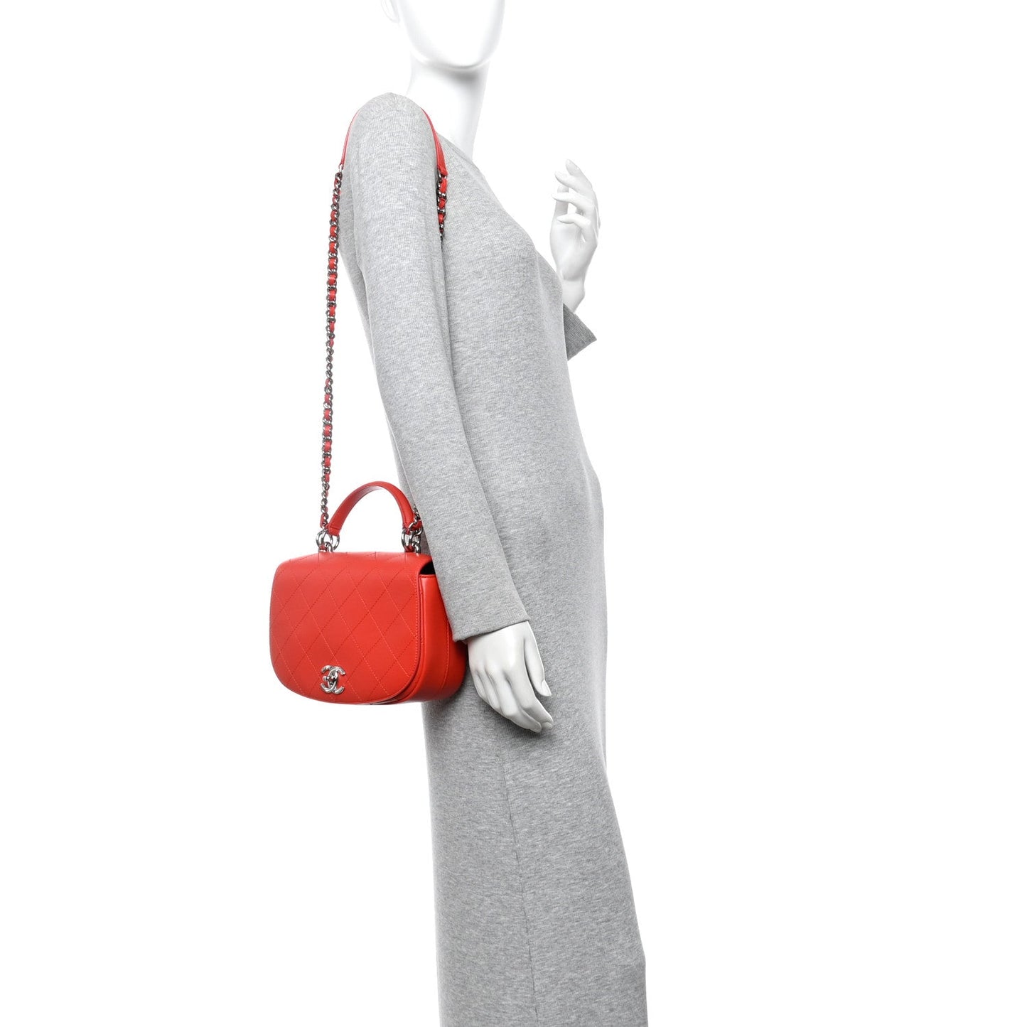 Calfskin Stitched Small Ring My Bag Flap Crossbody Red