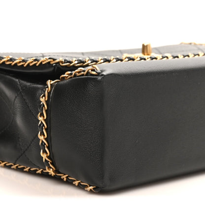 Calfskin Stitched Chain Flap Black