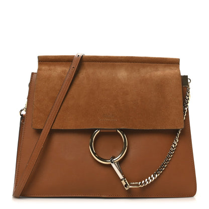 Suede Calfskin Medium Faye Shoulder Bag Caramel