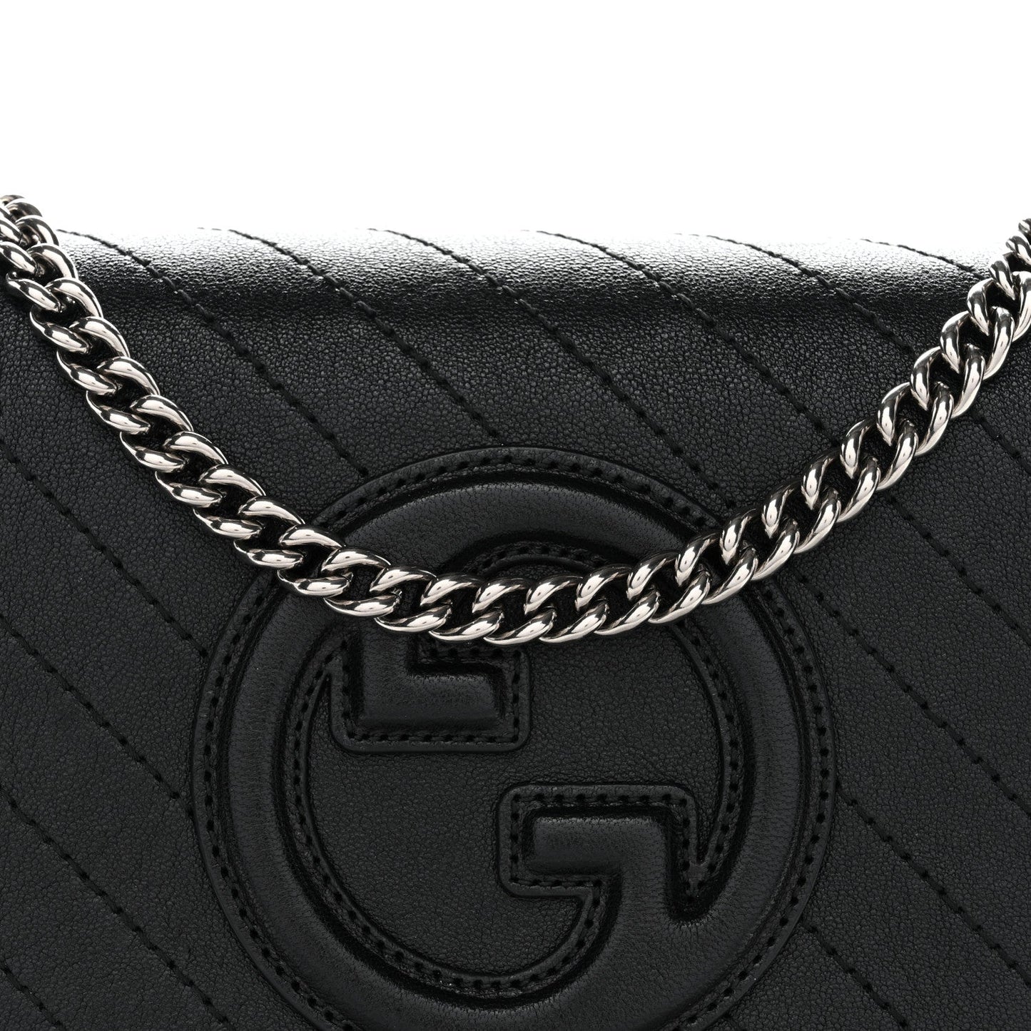 Sakai Be Green Calfskin Diagonal Stitched Blondie Wallet on Chain Black