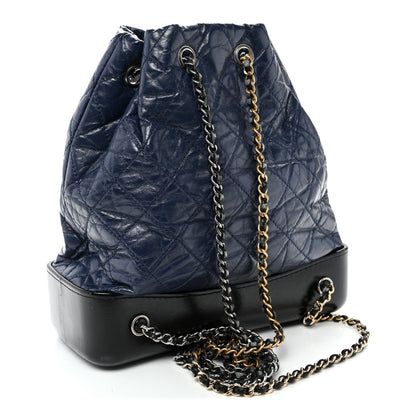 Aged Calfskin Quilted Gabrielle Backpack Navy Black