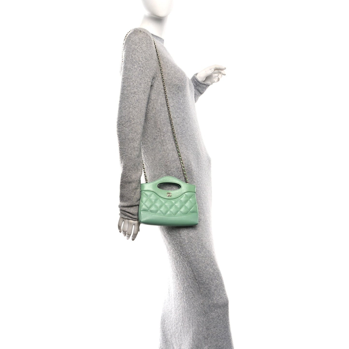 Shiny Lambskin Quilted Nano 31 Shopping Bag Green