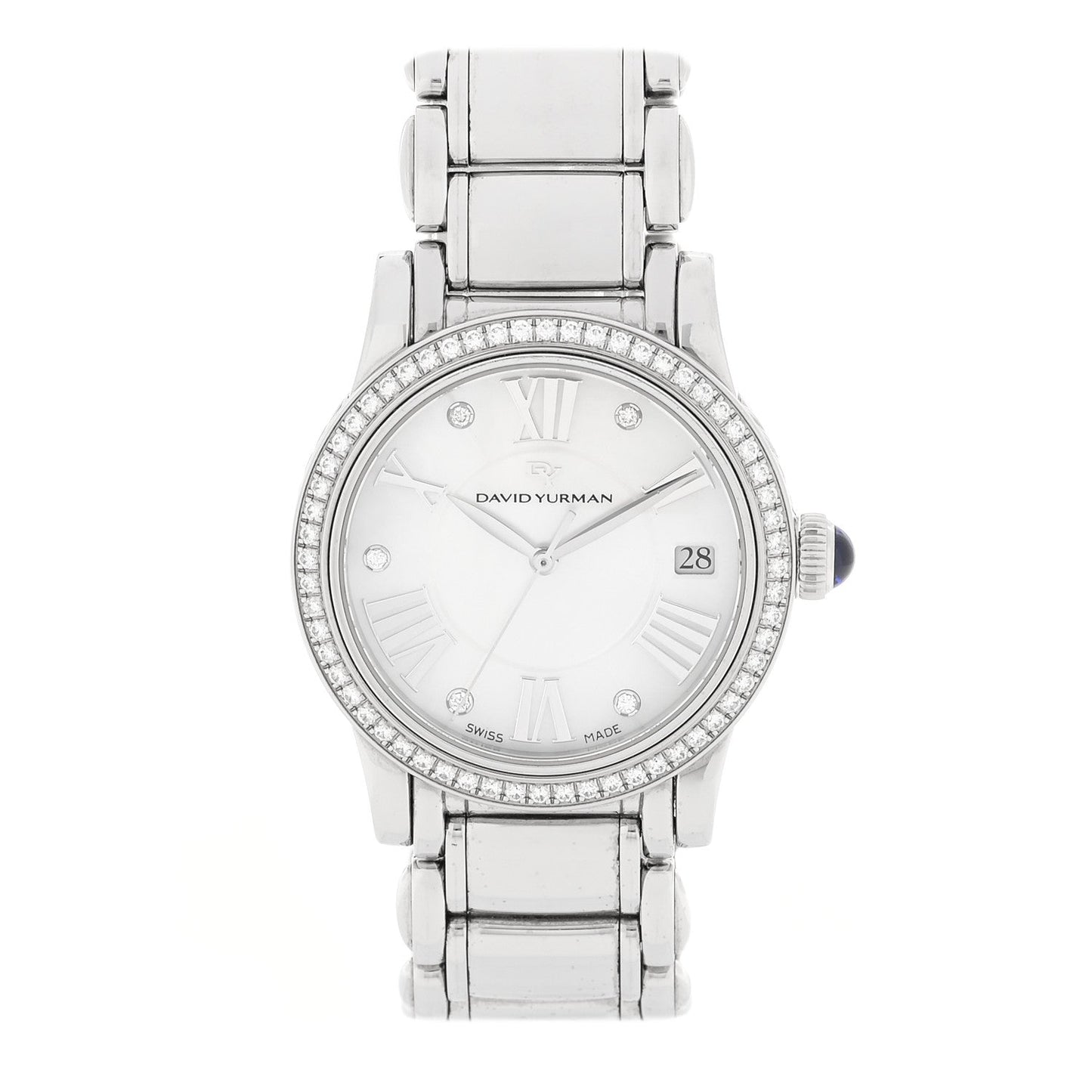 Stainless Steel Diamond Bezel Mother of Pearl 34mm Classic Quartz Watch