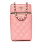 Caviar Quilted Phone Holder With Chain Pink