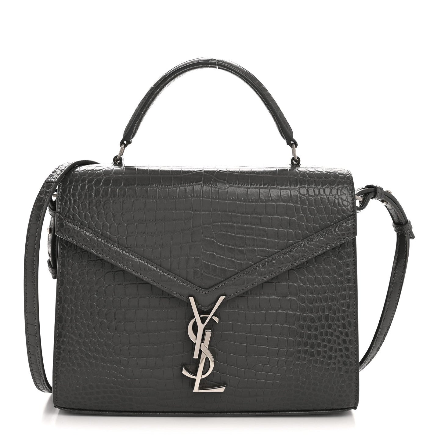Calfskin Crocodile Embossed Medium Classic Monogram Cassandra Top Handle Fog