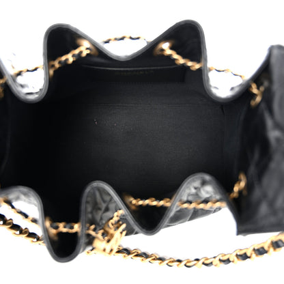 Shiny Crumpled Calfskin Quilted Small Chanel 25 Handbag Black