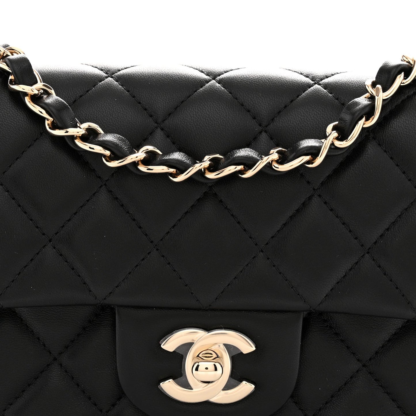Lambskin Quilted Mini Rectangular Flap Black