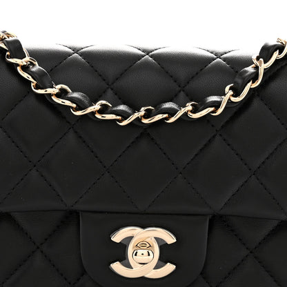 Lambskin Quilted Mini Rectangular Flap Black