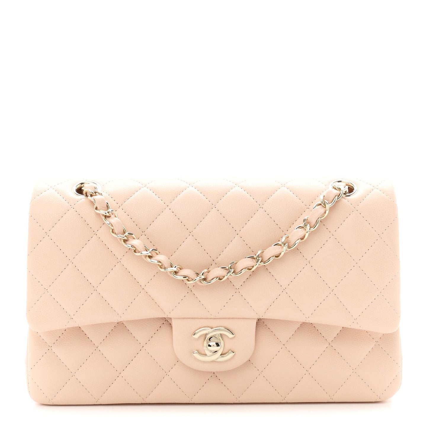 Caviar Quilted Medium Double Flap Beige