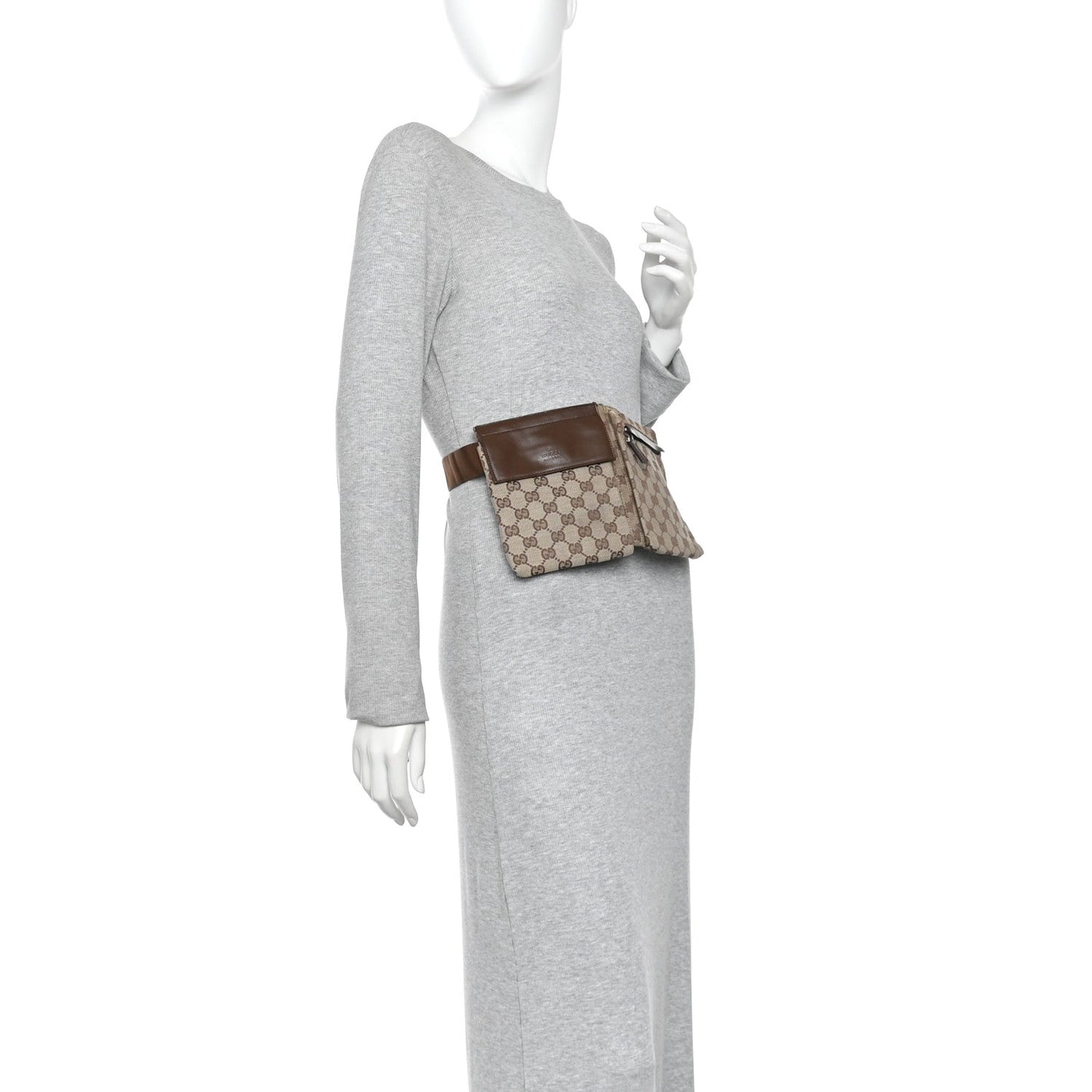 GG Monogram Web Double Pocket Belt Bag Ebony